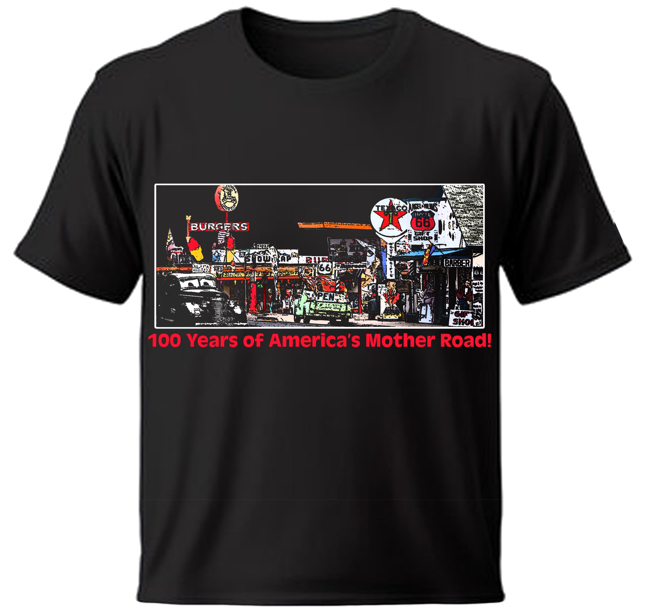 Route 66  townscape  black T-Shirt celebrating 100 years of The Mother Road