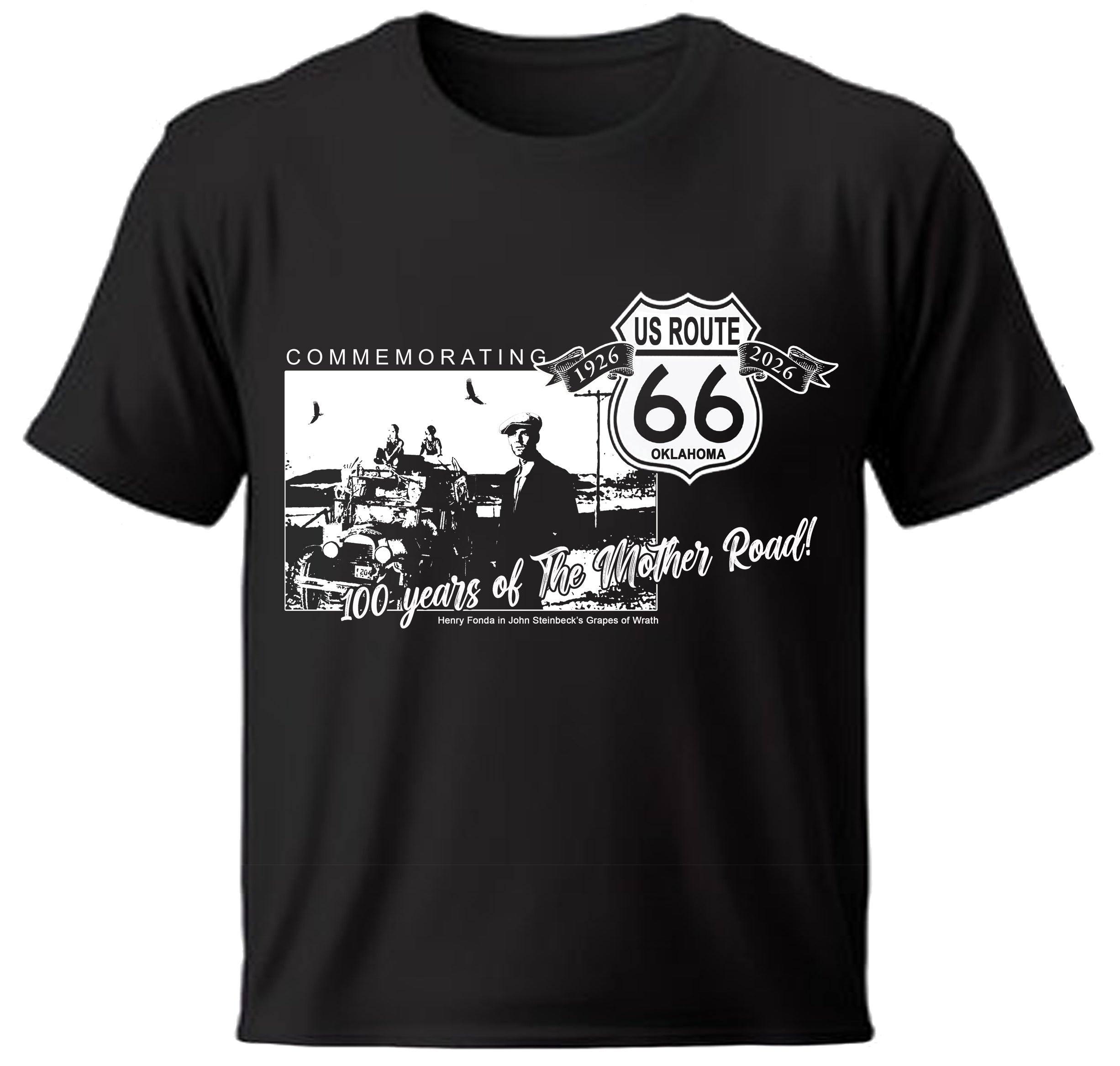 Route 66 shirt commemorating the Mother Road as well as Steinbeck's The Grapes of Wrath