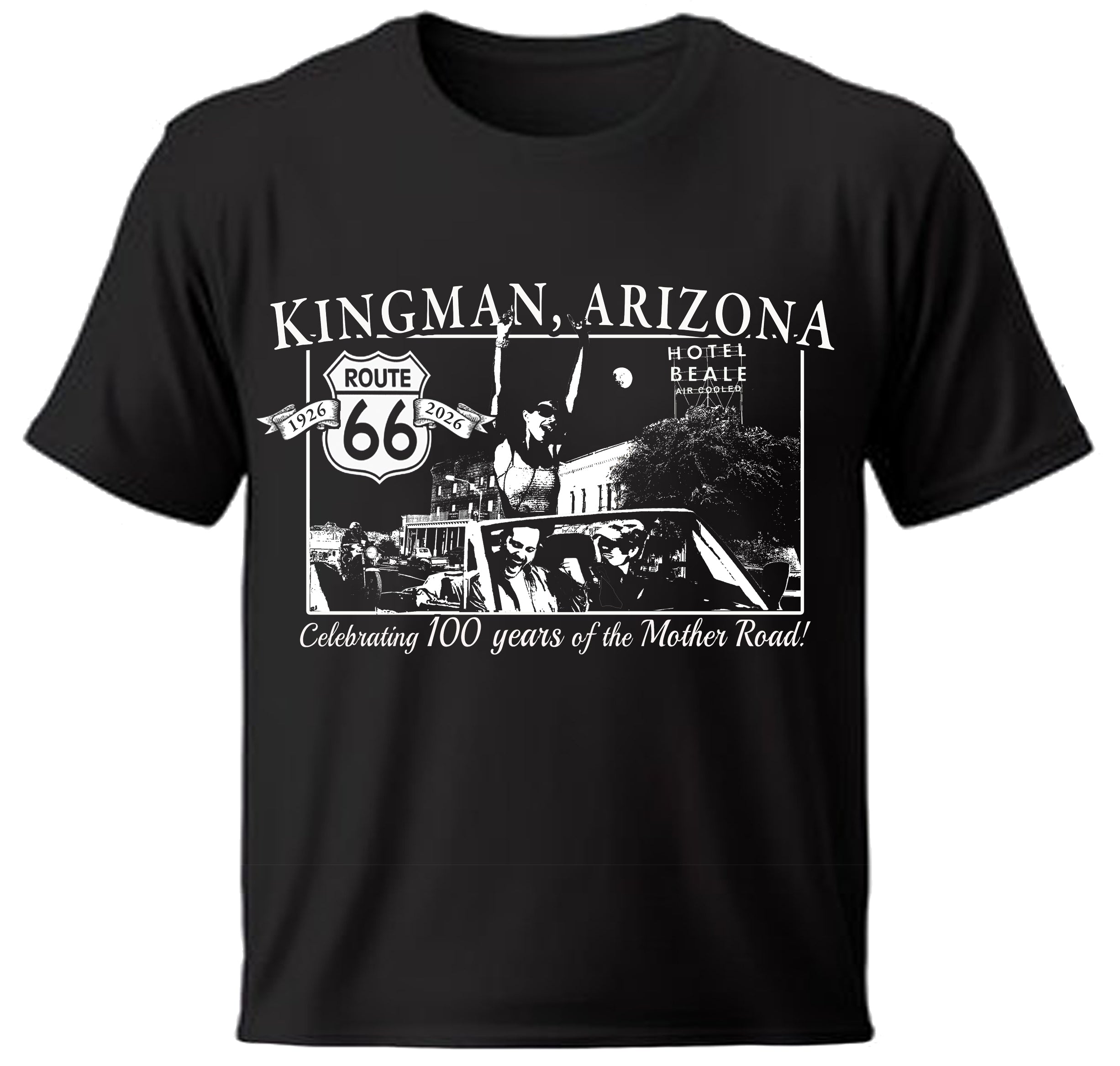 Kingman Arizona travellers in front of Hotel Beale