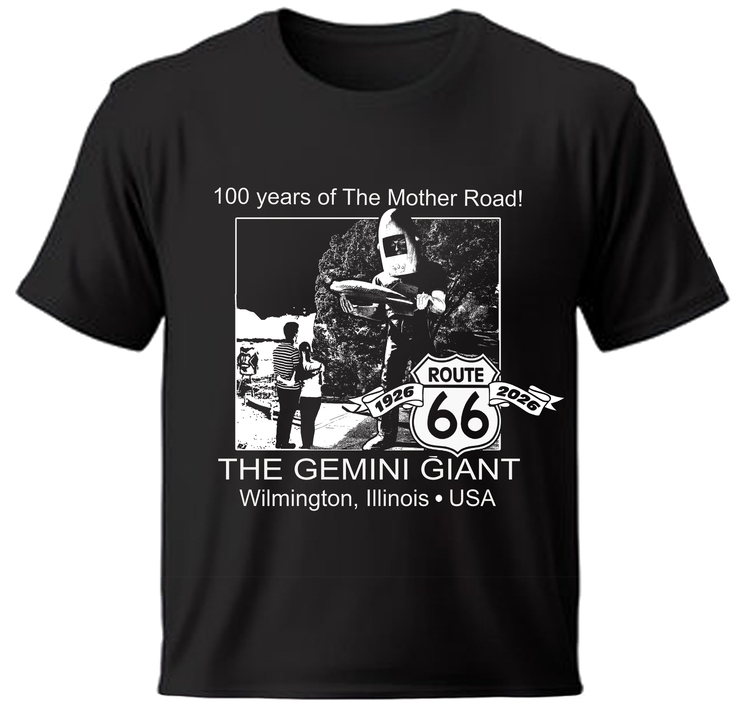 Black Wilmington  t-shirt with Route 66 graphic and text on a white background