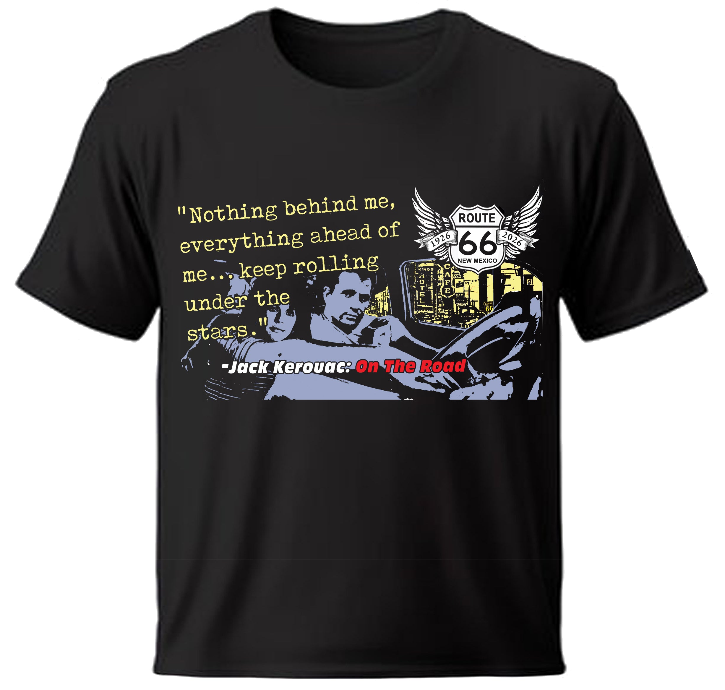Route 66 t-shirt with Jaxk Kerouac graphic design 