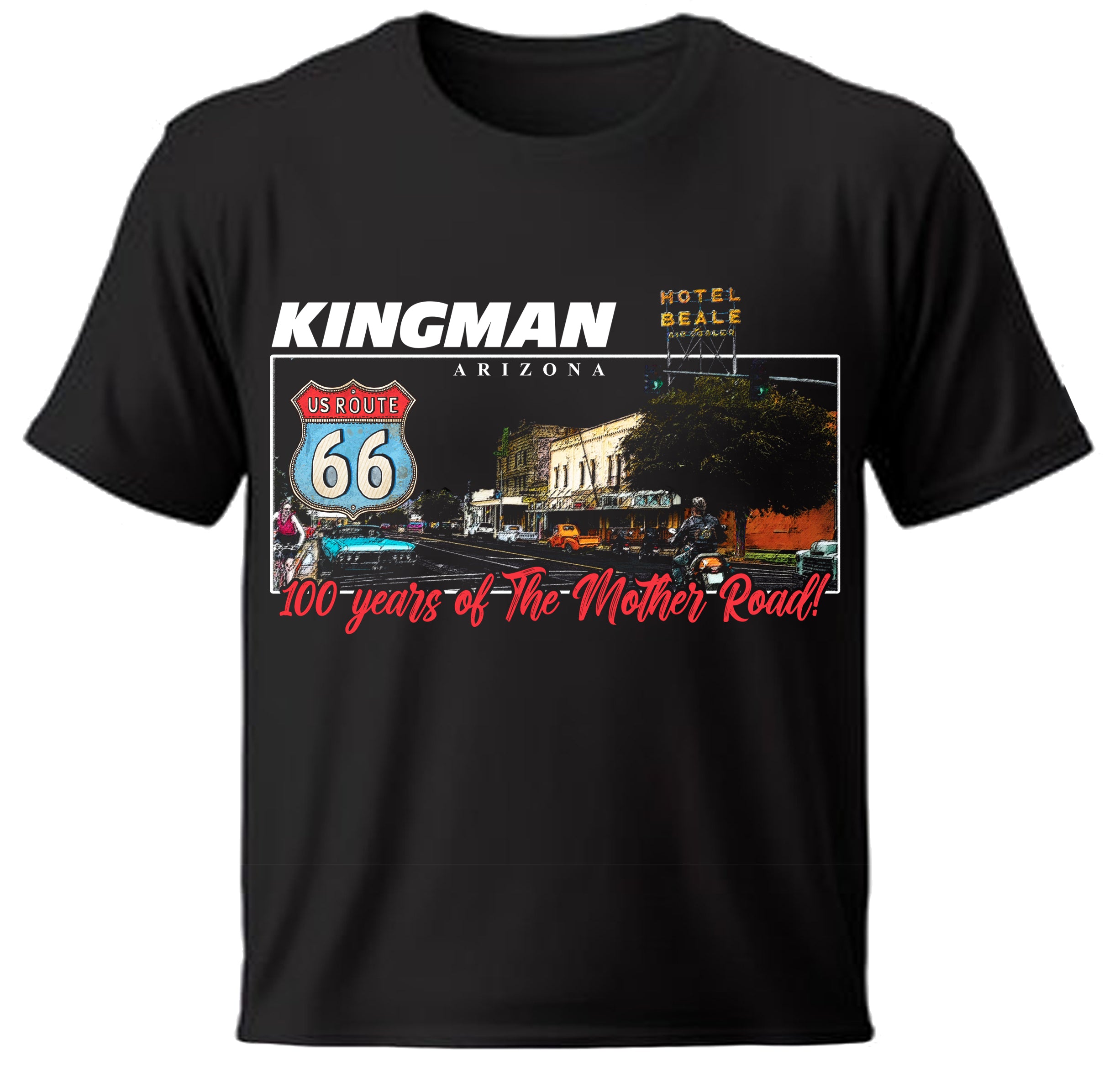 Black T Shirt full color Kingman Arizona design on white background