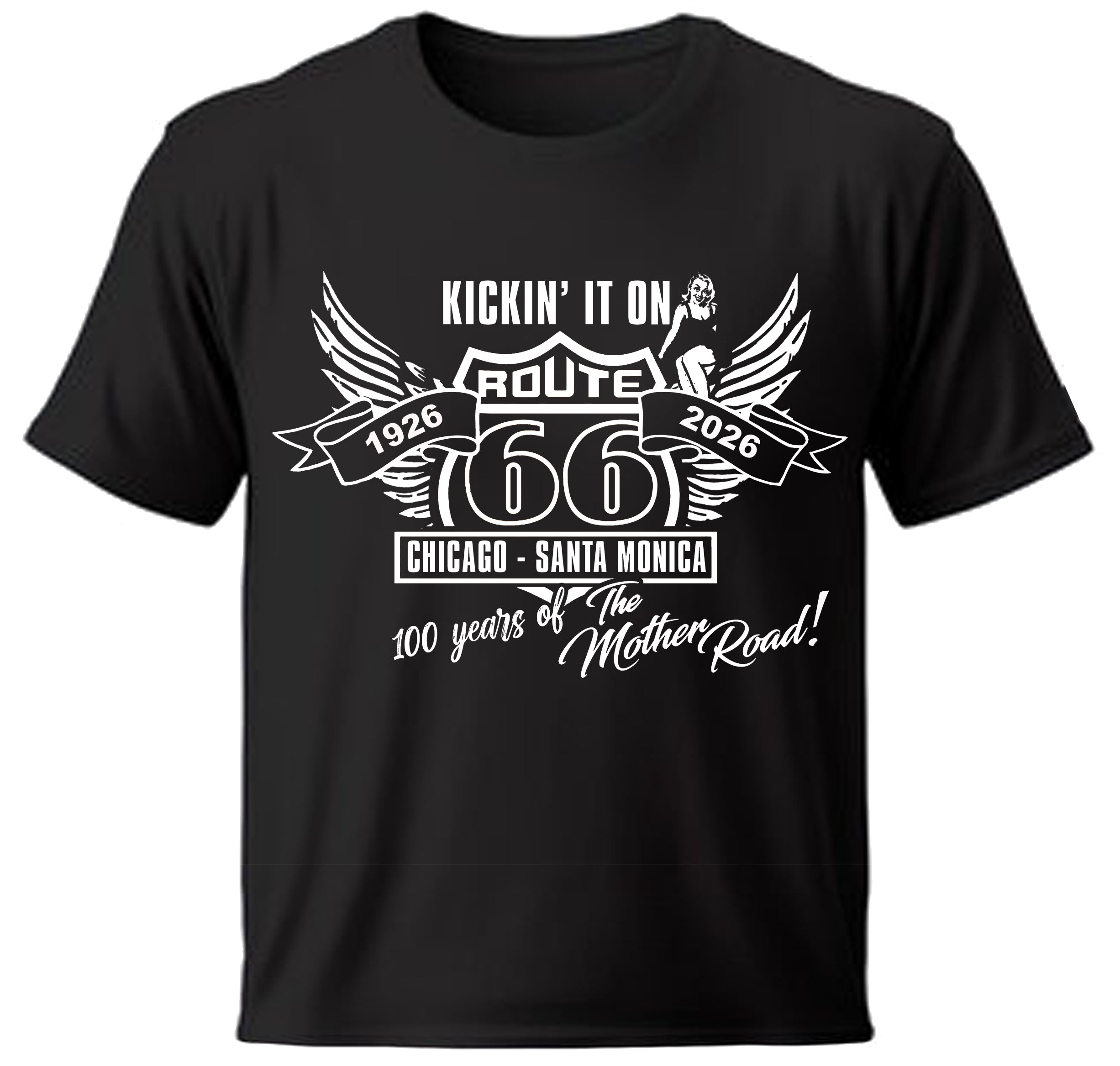 Black His t-shirt with Route 66 logo design on a white background